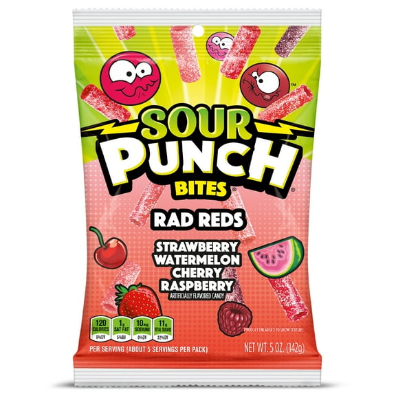 Sour Punch Bites, Rad Reds Chewy Candy, 5oz Bag
