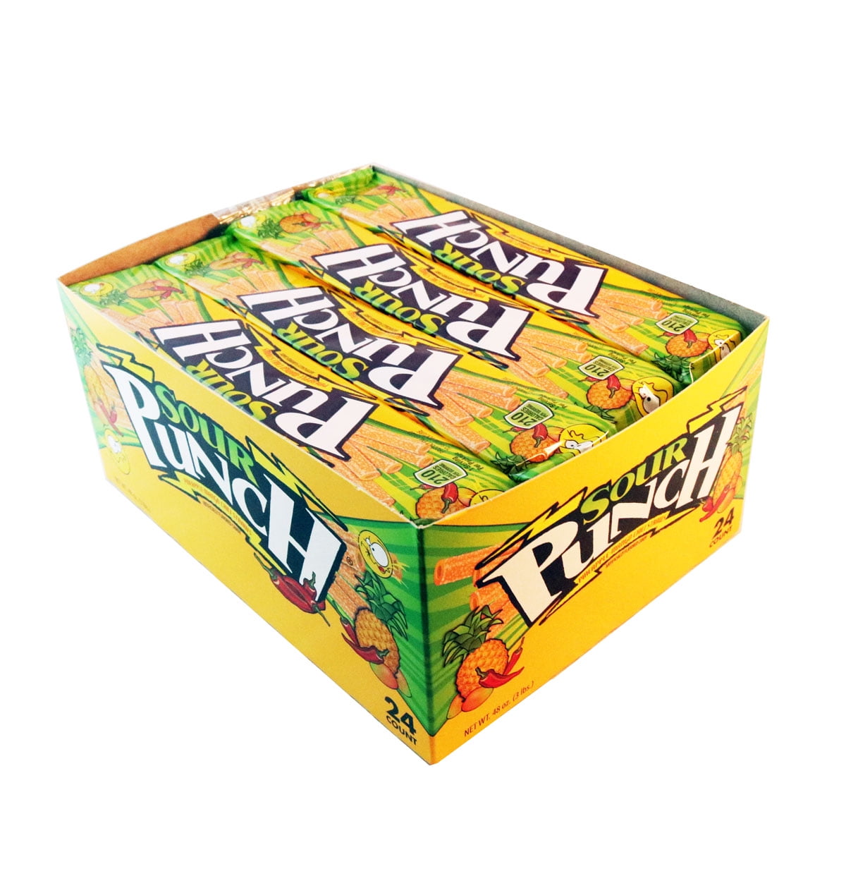 SOUR PUNCH, Pineapple Mango Chili Sour Straws, 2 oz Tray (Pack of 24