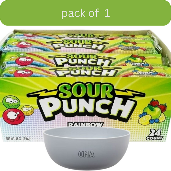 SOUR PUNCH Rainbow Straws, Chewy Candy, 2 oz., 24 ct with bowl by OMA
