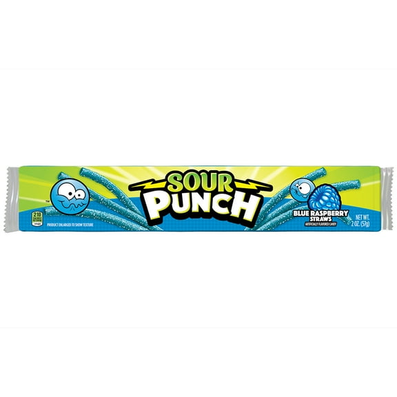 SOUR PUNCH Straws, Blue Raspberry Chewy Candy, 2 oz Tray