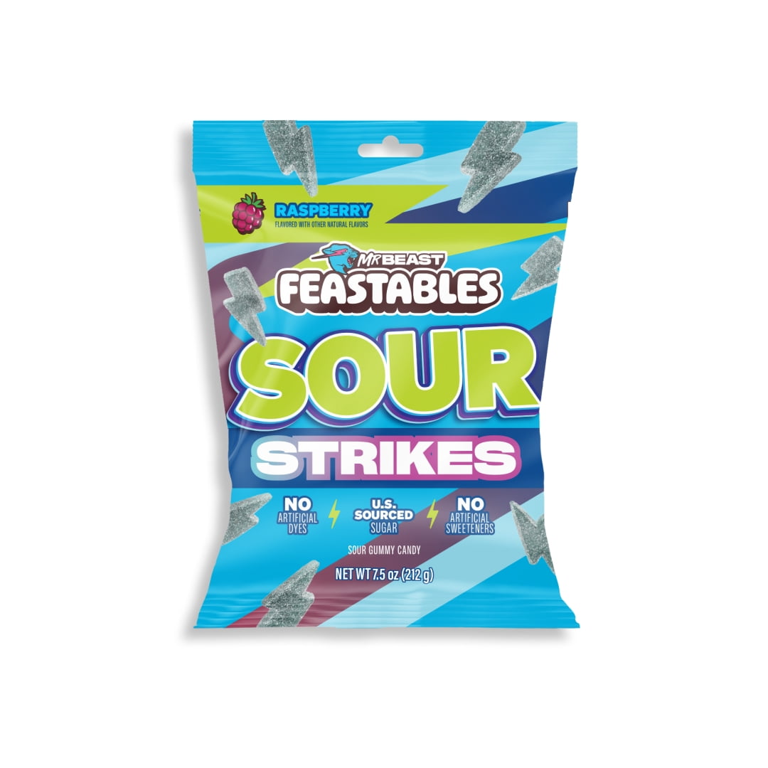 Feastables Mr Beast Sour Strikes, Raspberry Flavor Sour Candy, 7.5