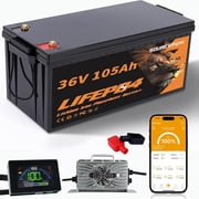 SOURCEPOW 36V Lithium Golf Cart Battery, 36 Volt 105Ah LiFePO4 Battery with a 200A Smart BMS, LCD Display & APP Monitor, 25A Fast Charger, Max 7.68kW Power Output, Perfect for Golf Carts