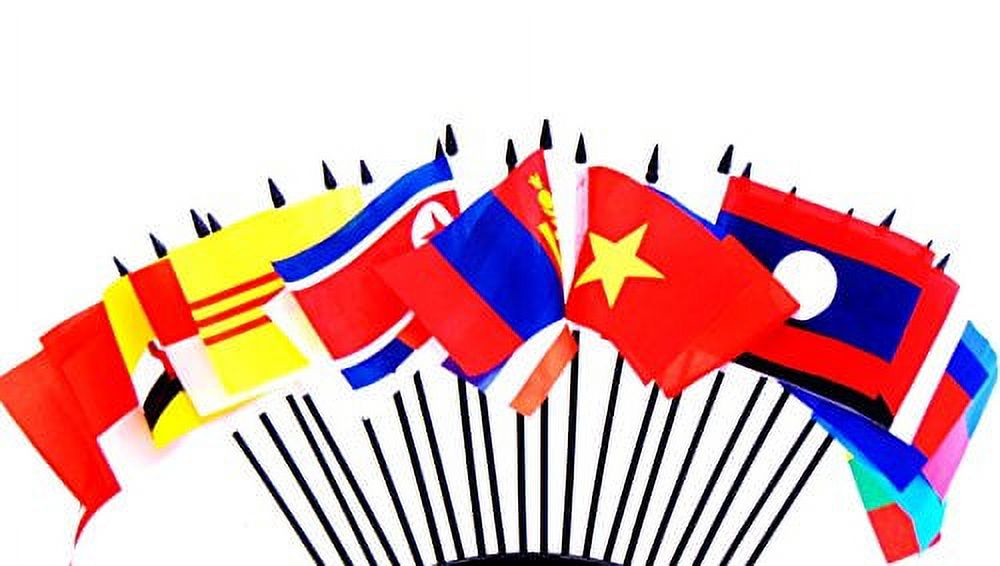 SOUTH EAST ASIA WORLD FLAG SET--20 Polyester 4"x6" Flags, One Flag for Each Country in South East Asia, 4x6 Miniature Desk & Table Flags, Small Mini Stick Flags - image 1 of 6