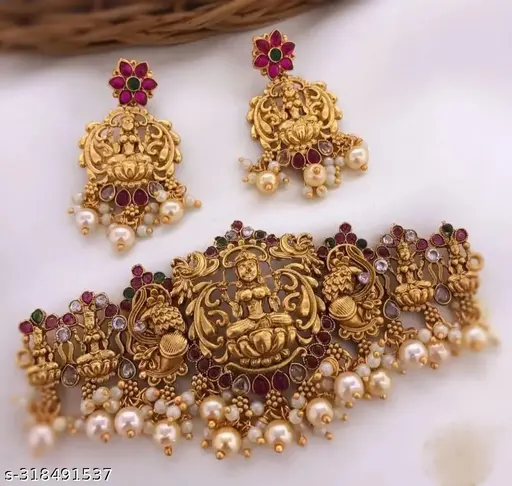THE DIVINE FASHION SOUTH INDIAN BOLLYWOOD BRIDAL NECKLACE GOLD PLATED WEDDING TEMPLE JEWELRY SET