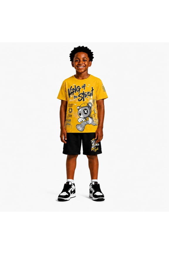 Boys Athletic Shorts Set Lightweight Soft Cotton Graphic Tees & French Terry Shorts 2 Piece