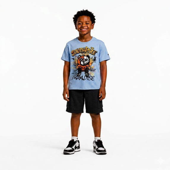 SOUTHPOLE Boys Athletic Shorts Set Lightweight Soft Cotton Graphic Tees & French Terry Shorts 2 Piece