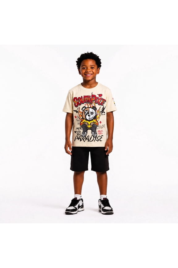 Boys Athletic Shorts Set Lightweight Soft Cotton Graphic Tees & French Terry Shorts 2 Piece