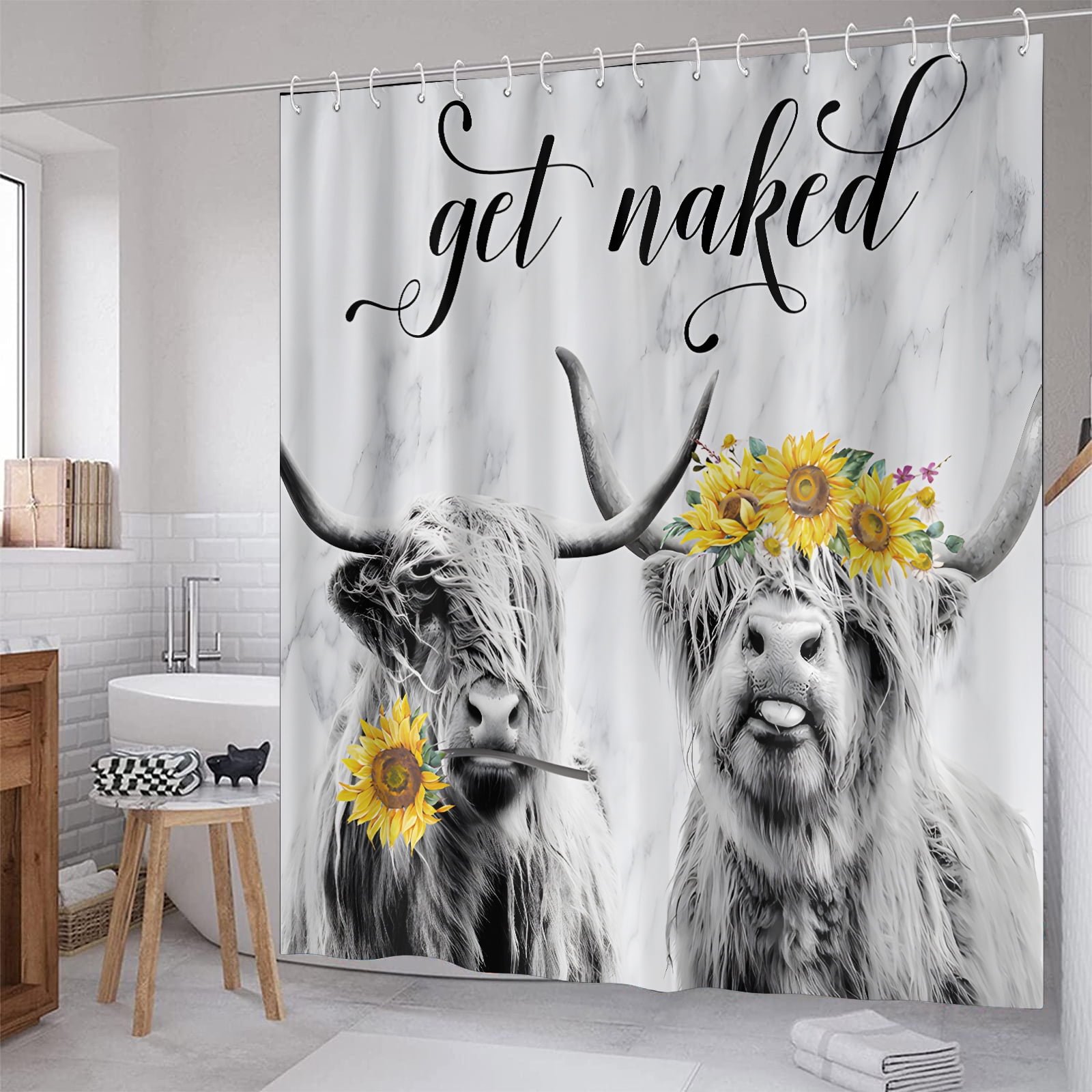SOUTHSKY Cow Shower Curtain Funny 71x71inch with Hooks Highland Cows