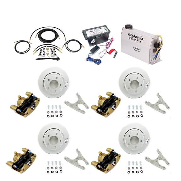 SOUTHWEST WHEEL MAXX KIT Electric Over Hydraulic 3,500 lbs. Slip Over Disc Brake Kit for a Tandem Axle with Gold Zinc Calipers