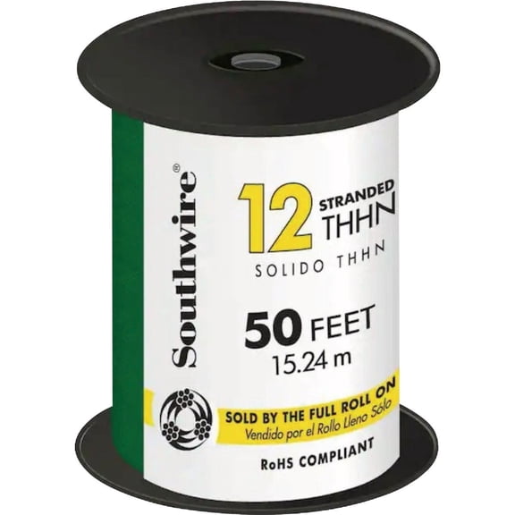 Southwire Simpull 12 Gauge Thin Wire - Nylon Jacket, Green - 50 Ft Indoor & Outdoor Use, NEC-Compliant