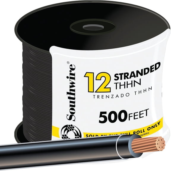 Southwire Building Wire 22964101 - 12 AWG Stranded Copper, Insulated - 500', Black