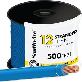 Southwire 12 Gauge Building Wire - Copper, Insulated - 500', Blue — Indoor & Outdoor Use, NEC-Compliant