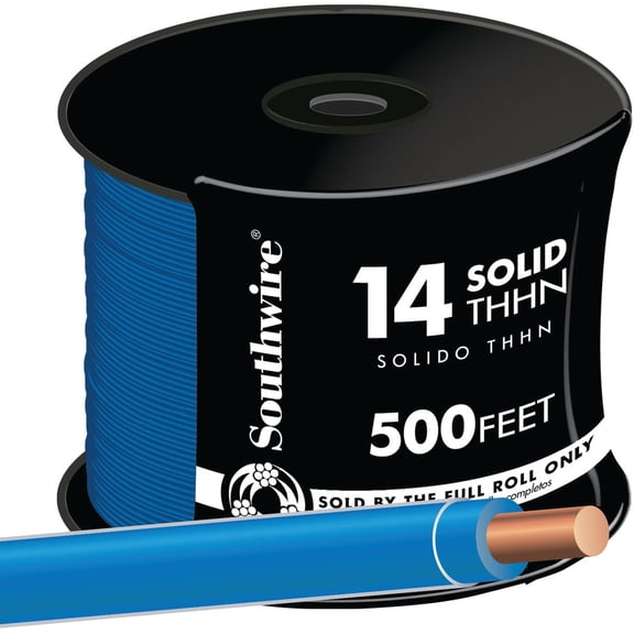 SOUTHWIRE COMPANY LL 11582458 Building Wire 14 Ga, 1 Conductor 15 Amp 600 V 90 Deg C 500 ' Blue — Indoor & Outdoor Use, NEC-Compliant