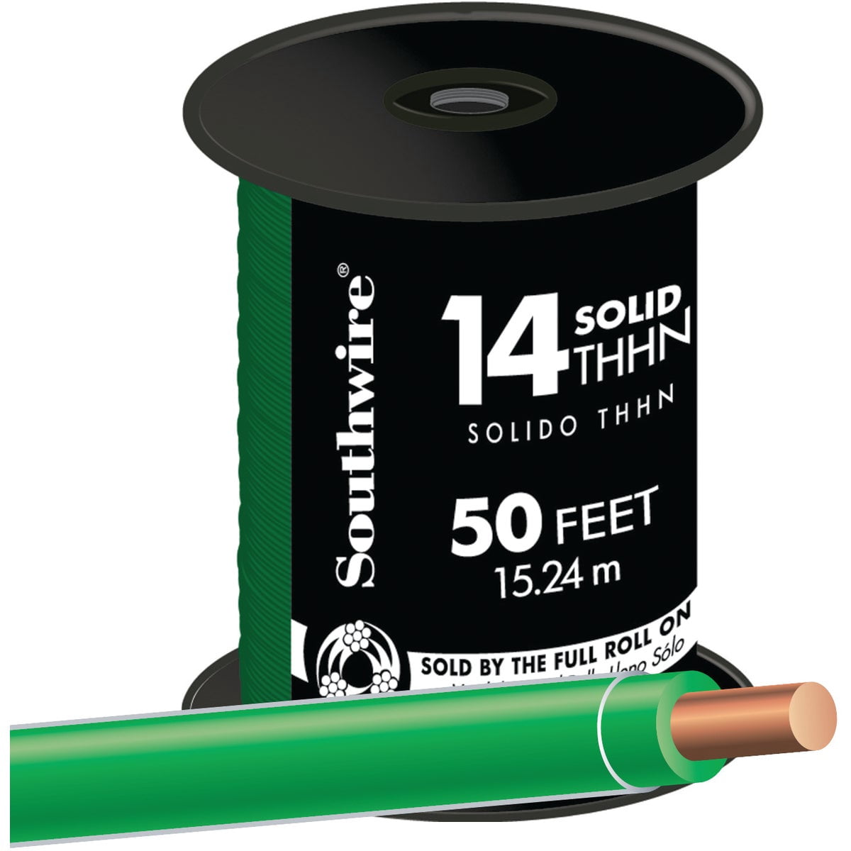 Southwire 14 Gauge Solid Copper THHN Wire - Green - 50 Ft