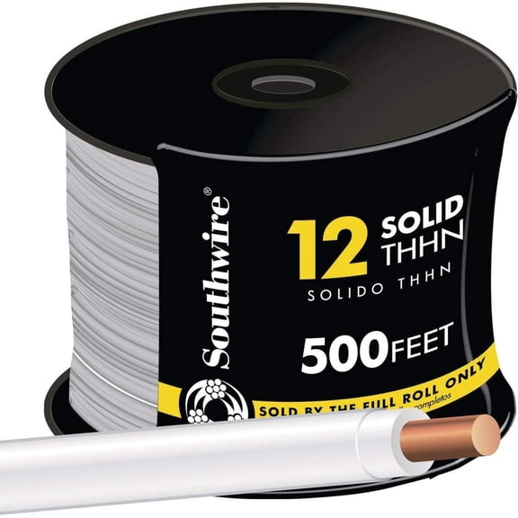 SOUTHWIRE COMPANY LL 11588158 12/1 Thhn Solid Wire, 500 Ft, White