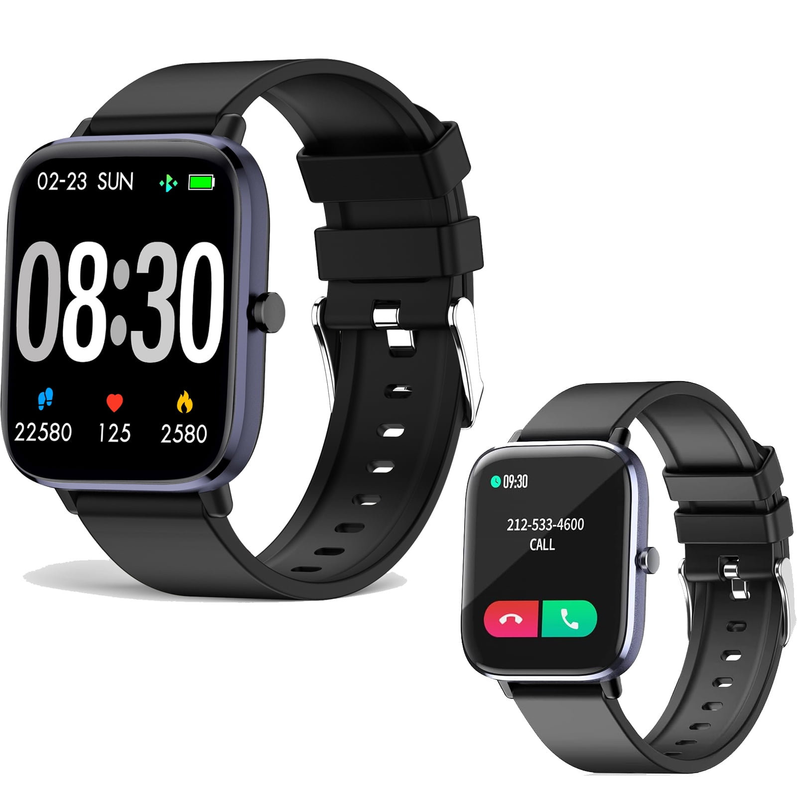 SOUYIE Smart Watch with Bluetooth Call /Text for Women Men , IP67 Waterproof Fitness Tracker with 1.7" HD Display, Fitness Watches for Android and iOS Phones, Black