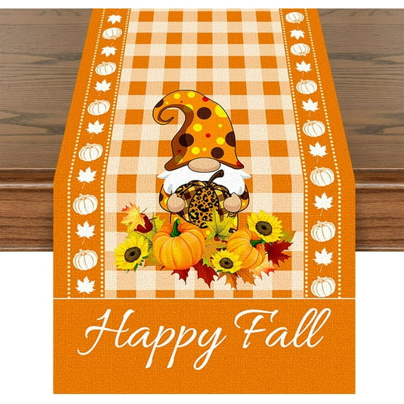 SOVCFOE 100% Linen 13.8x71 Inch(35x180 cm) Long Washable Reusable Table Runner for Fall/Autumn/Pumpkin/Thanksgiving Decoration