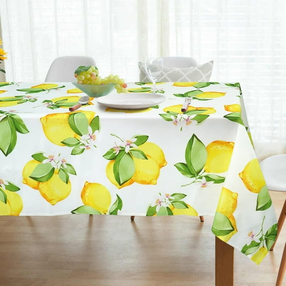 SOVCFOE Polyester Oblong/Rectangle 60 x 120 Inch Washable Reusable Waterproof Table Cloth - Lemon/Lemonade Print Table Cover for Spring/Summer Decoration