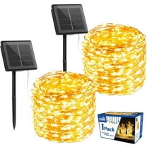 SOWAZ Outdoor Solar String Lights, 2 Pack 33Feet 100 Led Solar Powered Fairy Lights with 8 Modes Waterproof Decoration Copper Wire Lights for Patio Yard Trees Christmas Wedding Party (Warm White)