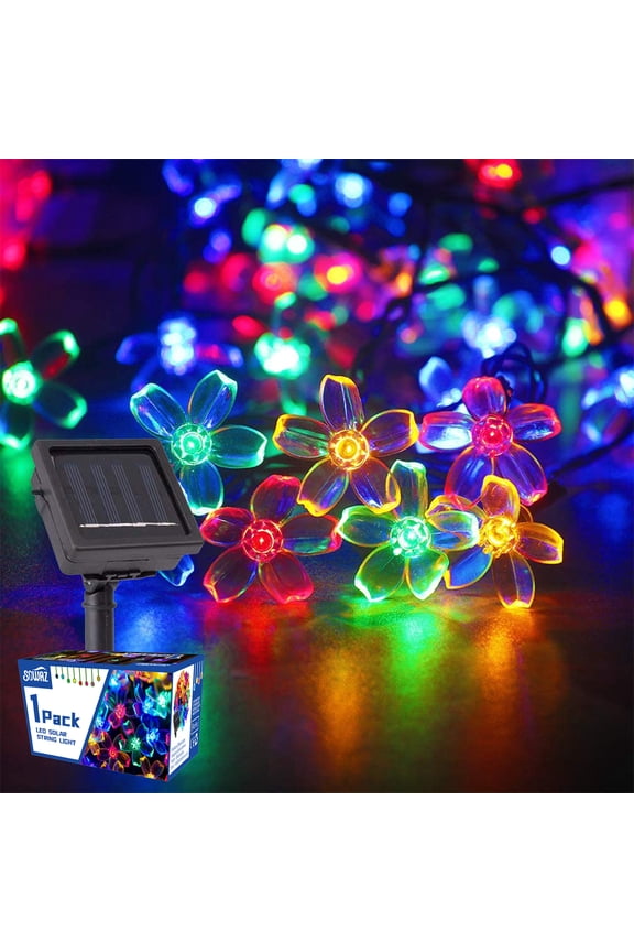 Solar Flower Strings Lights, Solar Fairy Lights 23 Feet 50 LED Cherry Blossoms String Lights for Outdoor, Home, Lawn, Wedding, Patio, Party and Holiday Decorations-Multicolor
