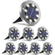 SOWAZ Solar Lights Outdoor, Solar Disk Lights 8 LED Waterproof Solar Garden Lights Outdoor for Patio Pathway Ground Lawn Yard Driveway Walkway - White (8 Pack)