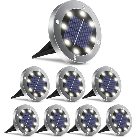 SOWAZ Solar Lights Outdoor, Solar Disk Lights 8 LED Waterproof Solar Garden Lights Outdoor for Patio Pathway Ground Lawn Yard Driveway Walkway - White (8 Pack)