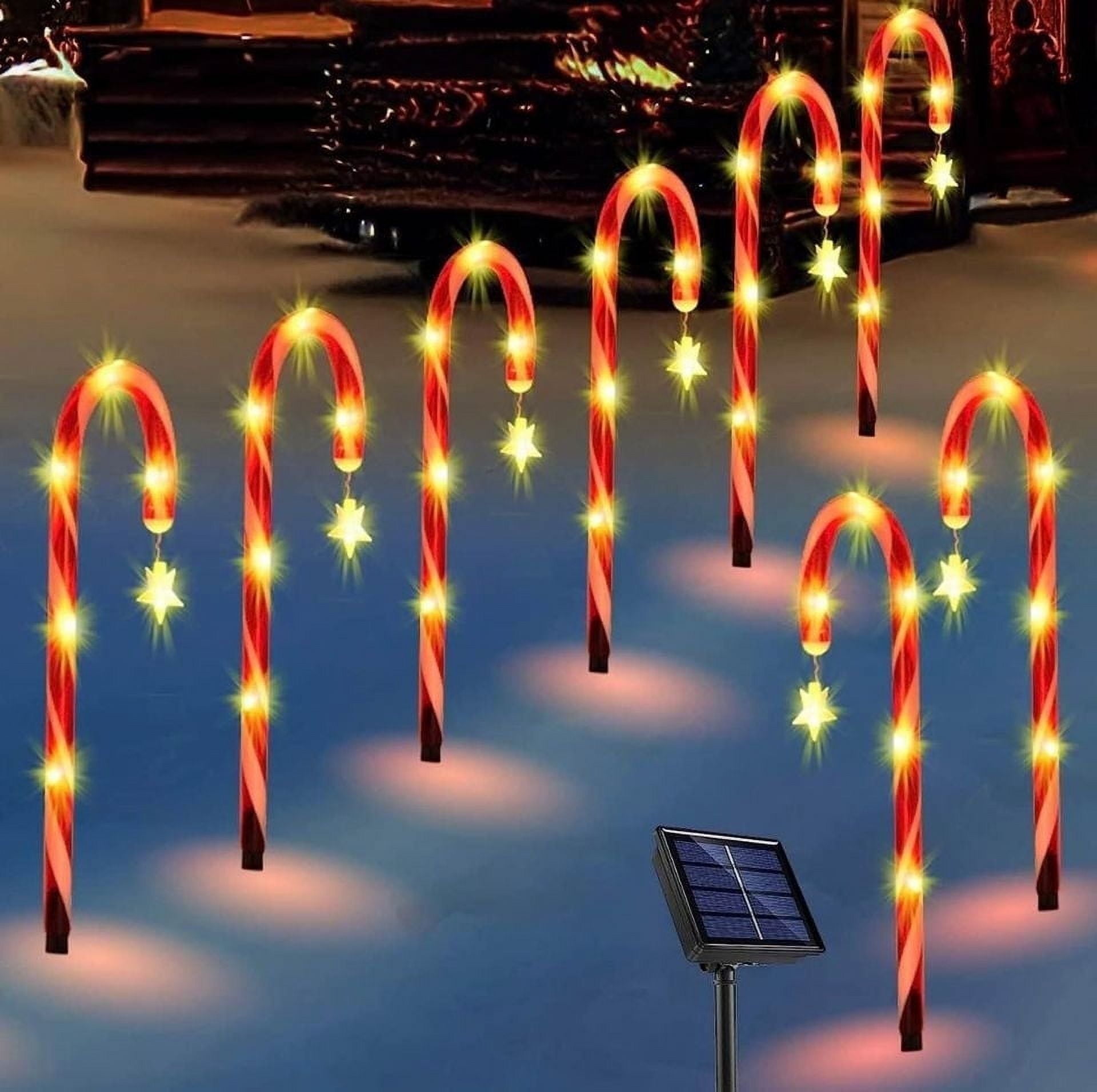 SOWAZ Solar Outdoor 20-Inch LED 8-Mode Dusk to Dawn Christmas Holiday Candy Cane Pathway Lights with Stars, 8-Pack