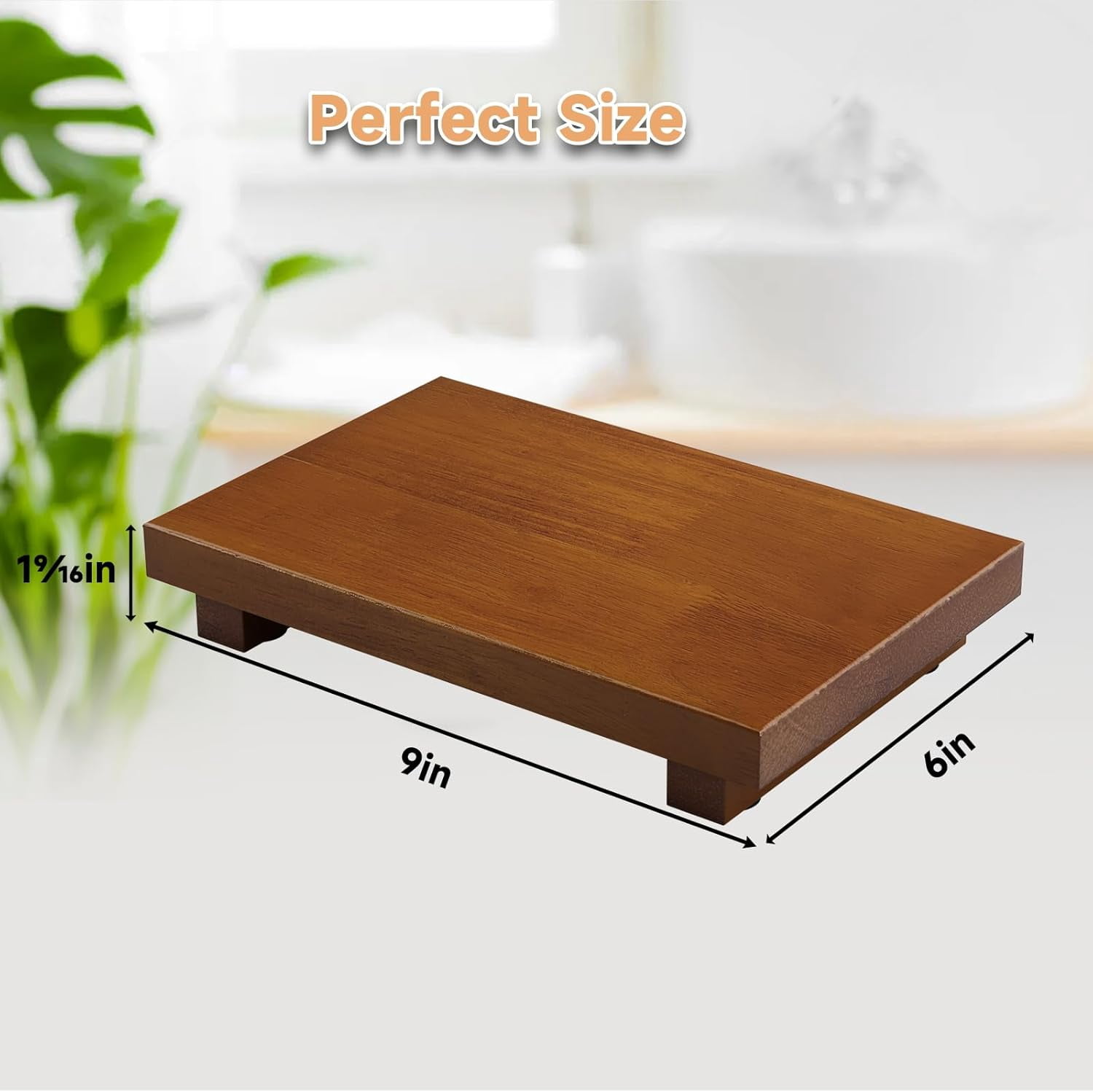 SOWEIS-Oak Wood Riser Bathroom Counter Organizer, 9''X6'' Farmhouse ...