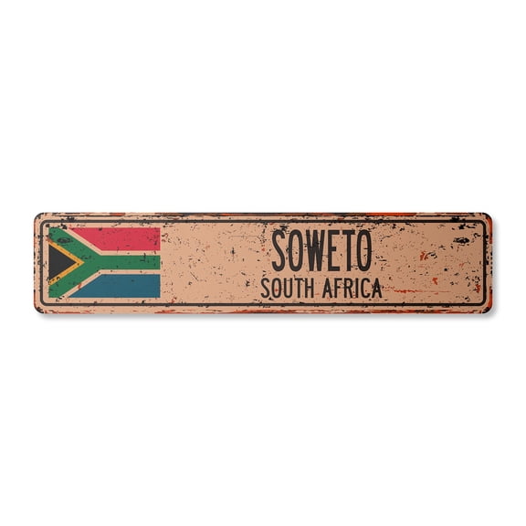 SOWETO SOUTH AFRICA Vintage Plastic Street Sign South African flag city country road wall gift | Indoor/Outdoor | 36" Wide