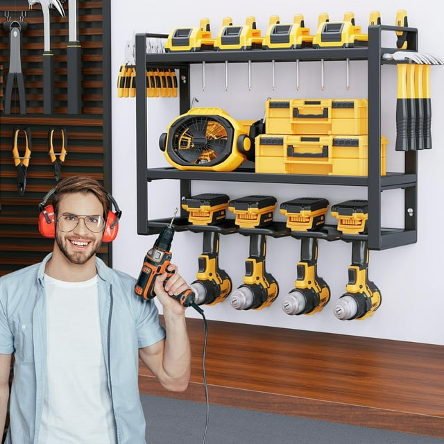 SOYEEZE Power Tool Organizer, 3 Layer 4 Cordless Drill Holder Garage