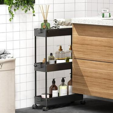 SOYO 3 Tier Slim Rolling Storage Cart, Mobile Shelving Unit Bathroom Organizer Utility Cart for Kitchen, Laundry Room Organization, Narrow Places(Black)