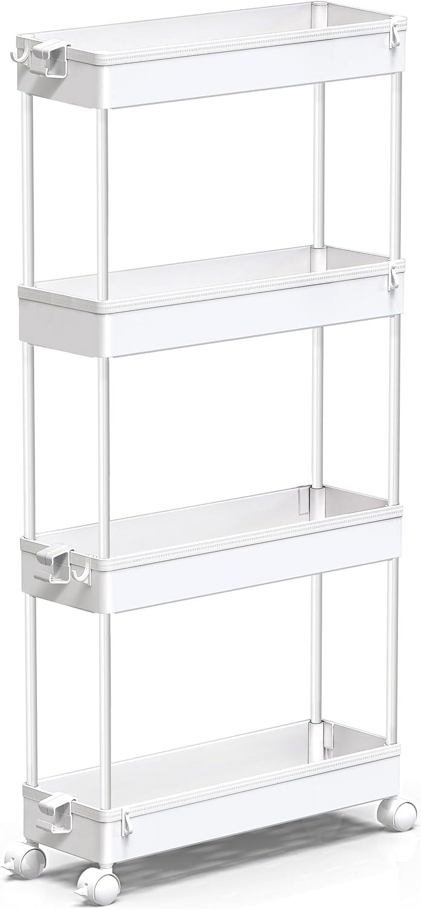 Powerking 4-Tier Rolling Utility Cart, Scaffali Mobili Multifunzionali Di Stoccaggio Con Maniglia, Carrello Organizzatore Mobile Per Ufficio, Bagno, Soggiorno, Cucina, Luoghi Stretti (Bianco, 4-Tiers - 4