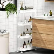 SOYO 4 Tier Slim Rolling Storage Cart Organizer, Mobile Shelving Unit Utility Cart Tower Rack for Kitchen Bathroom Laundry Narrow Places, White