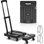 SOYO 500lbs Folding Hand Truck, Heavy Duty Dolly, Portable 6 Wheels Collapsible Luggage Cart with 2 Elastic Ropes for Moving, Travel, Shopping, House Office Use, Black