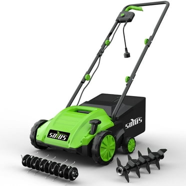 SOYUS 12-Amp Electric Dethatcher & Scarifier , 13-Inch 2-in-1 Lawn Renovator with 30L Collection Bag, 4-Position Depth Adjustment, Quick-Fold Handle for Thatch Removal & Aeration