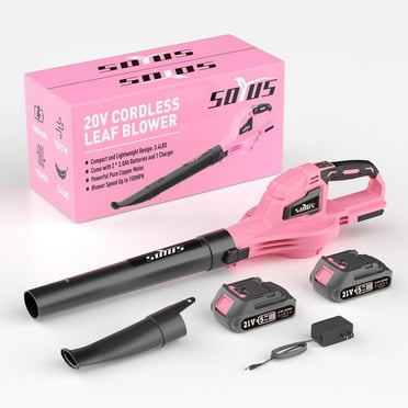 SOYUS Leaf Blower, 21V Leaf Blower Cordless with 2x2.0Ah Battery and Charger, 150 MPH Electric Leaf Blower with Two-Speed Mode, Blowers for Lawn Care, Debris Dust Cleaning（Pink）