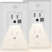 SOZULAMP Decorator Receptacle Outlet with Night Light,Tamper-Resistant,15A 125V,2 Pole 3 Wire,Standard Electrical Wall Outlets with Guide Light,Residential Grade Receptacle ,WallPlates Included,White