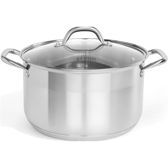 SP-08G Stainless Steel Pot with Capsule Bottom Induction Compatible 8Qt Lid Tri-Ply Ultra-Thick Ideal for Spaghetti, Cooking, Canning, Boiling