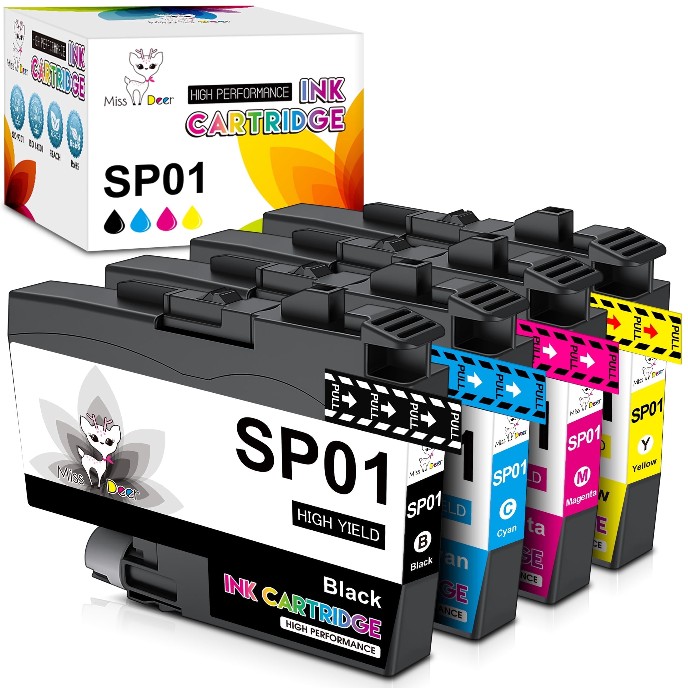 High Capacity SP01 SP-1 Ink Cartridge 4-Pack Replacement for Brother SP01 Ink Cartridges SP01BKS SP01CS SP01MS SP01YS for Thermo Sublimation SP-1 Printer Ink, (4-Pack)