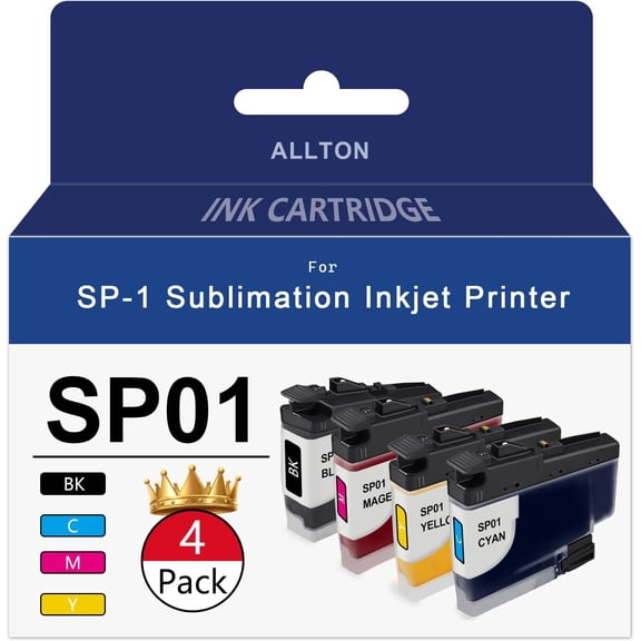 SP-1 SP01 Sublimation Ink Cartridges Set SP01BKS SP01CS SP01MS SP01YS Ink Cartridge Compatible for SP-1 Sublimation Inkjet Printer(4-Pack)