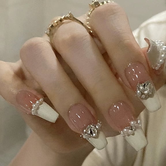 SP-101 Pearl White Method 10 Pieces Phototherapy Handmade Wearing Nail French Love Pearl Finished Nail Art Wholesale