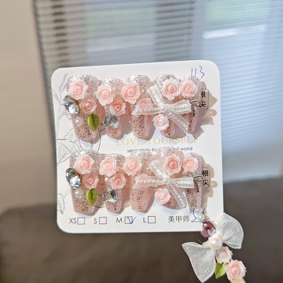 SP-113 Flower Brocade 10 pieces Phototherapy Handmade Wear Nail Japanese Silver Flash Petal Finished Nail Art Sheet Wholesale