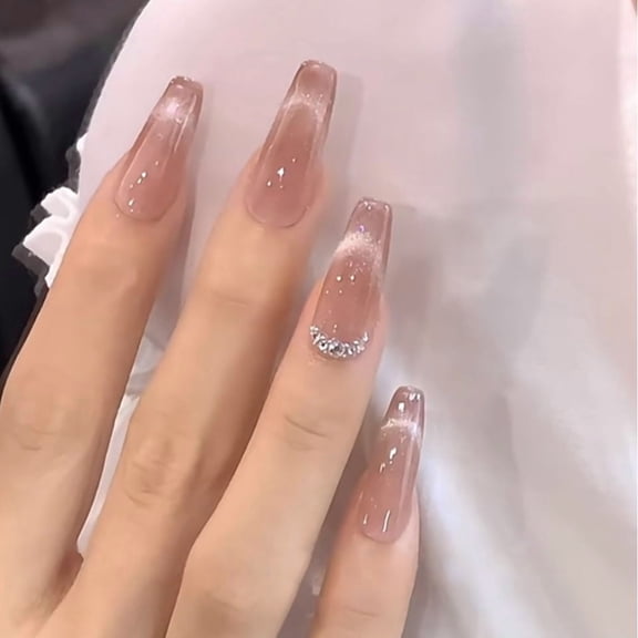 SP-19 Crystal Gradual Diamond 10 Pieces Light Therapy Handmade Wearable Nail Cat's Eye French Rhinestone Finished Nail Nail Sheets Wholesale