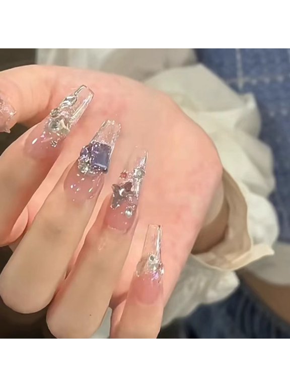 SP-206 Butterfly Midsummer Night 10 pieces Phototherapy Handmade Wear Nail Gradual change Butterfly Flash Diamond Finished Nail Art Batch