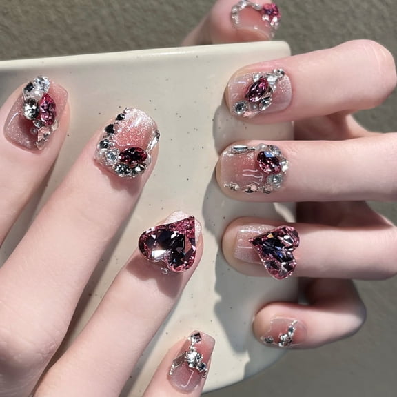 SP-217 Blush Crystal Flash 10 pieces Phototherapy Handmade Wear Nail Cat's Eye Sweet Blush Finished Nail Art Wholesale