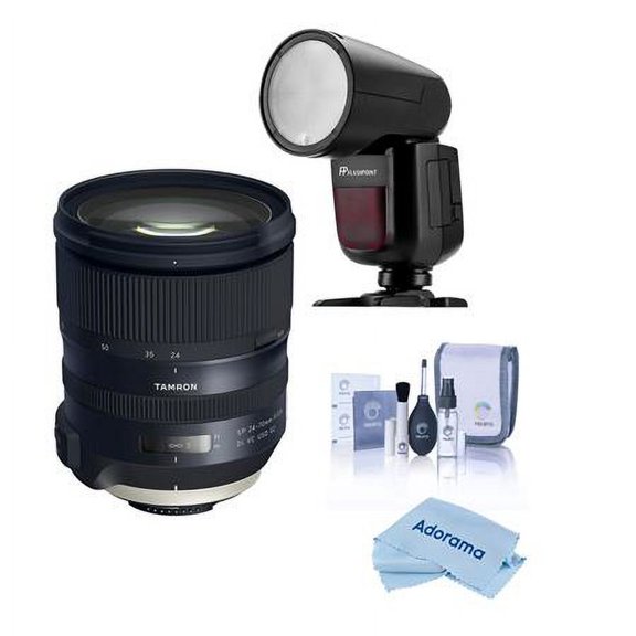SP 24-70mm f/2.8 Di VC USD G2 Lens for Nikon F, Bundle with Flashpoint Zoom Li-on X R2 TTL On-Camera Round Flash Speedlight For Nikon (V1), Cleaning Kit, Cleaning Cloth