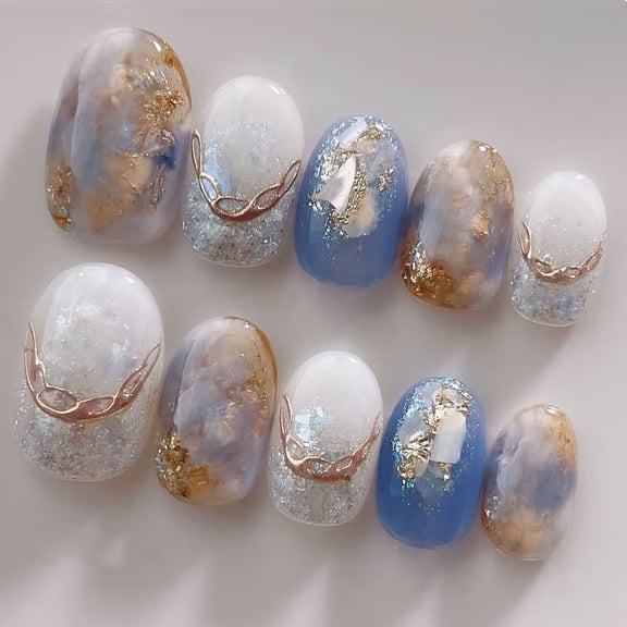 SP-273 Cloud and mist smudging 10 pieces Phototherapy handmade wearing nail oil painting style advanced temperament nail art wholesale