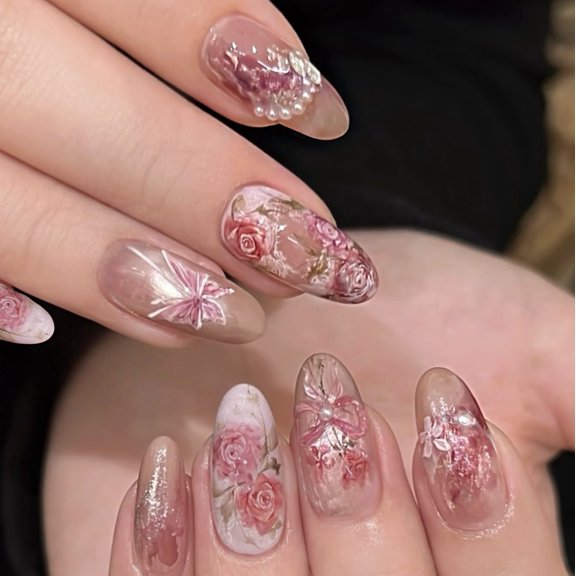 SP-311 Pastel Rose 10 Pieces Phototherapy Handmade Wear Nail Shattered Atmosphere Cat's Eye Butterfly Orosis Nail Art Patch Sticker