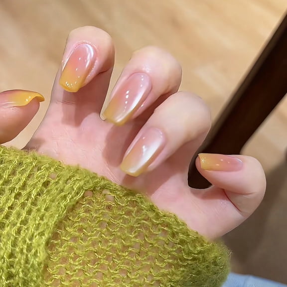 SP-324 Poplar branch nectar 10 pieces phototherapy handmade wearing nail summer gradual change cat's eye vitality fresh and white manicure