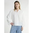 thumbnail image 1 of Scoop Women’s Crinkle Gauze Shirt with Blouson Sleeves, Sizes XS-XXL, 1 of 5